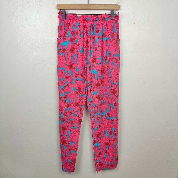 Xirena Paxtyn Pants Womens Small Pink‎ Blue Floral Lightweight Cotton Beachy - Picture 1 of 9